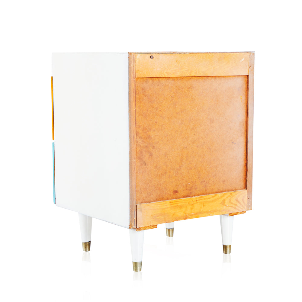 Two Drawer Bedside Table - Blue and Orange