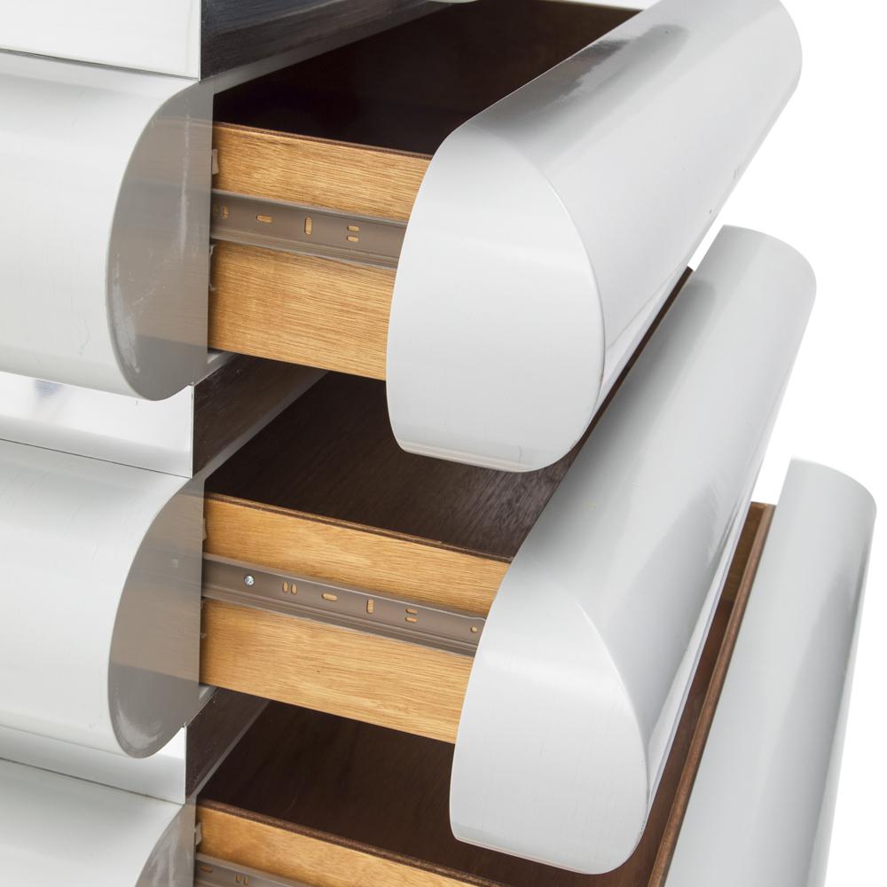 Grey Lacquer Ribbed Tall Boy Dresser