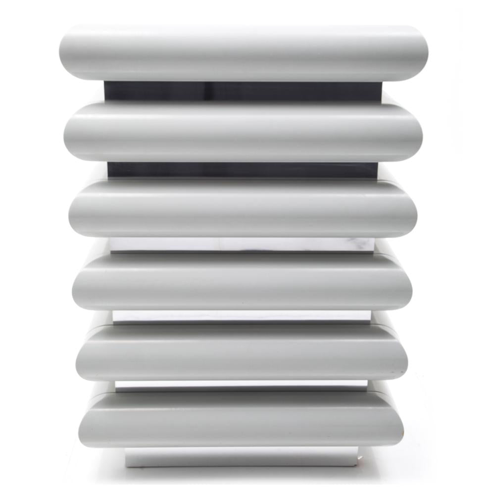 Grey Lacquer Ribbed Tall Boy Dresser