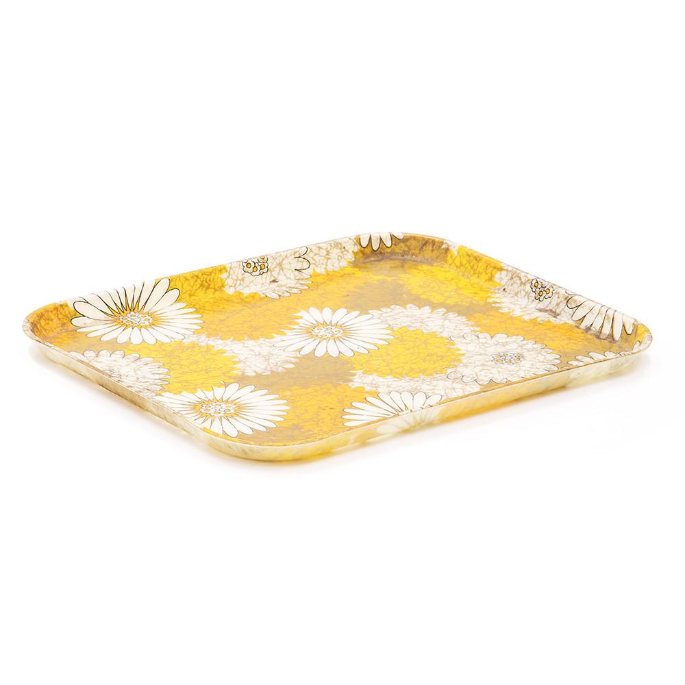 Yellow Mustard Floral Rectangle Serving Tray