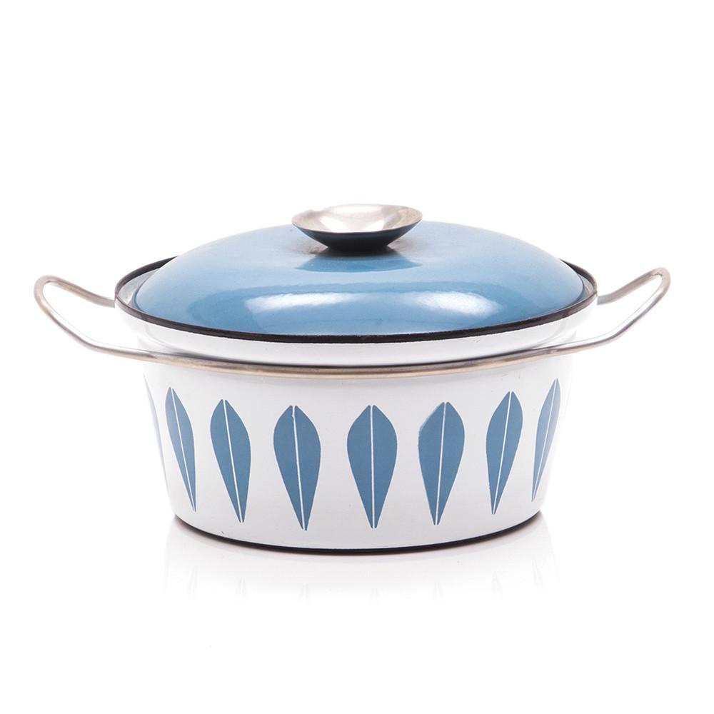 White Cathrineholm Pot with Blue Lid (Part of Set)