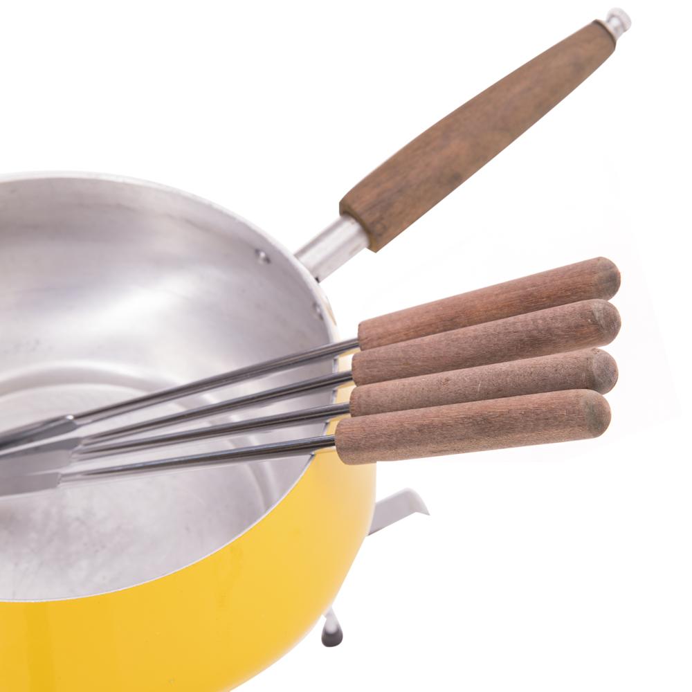 Yellow Fondue Set (No Lid) with Wood Handle Utensils