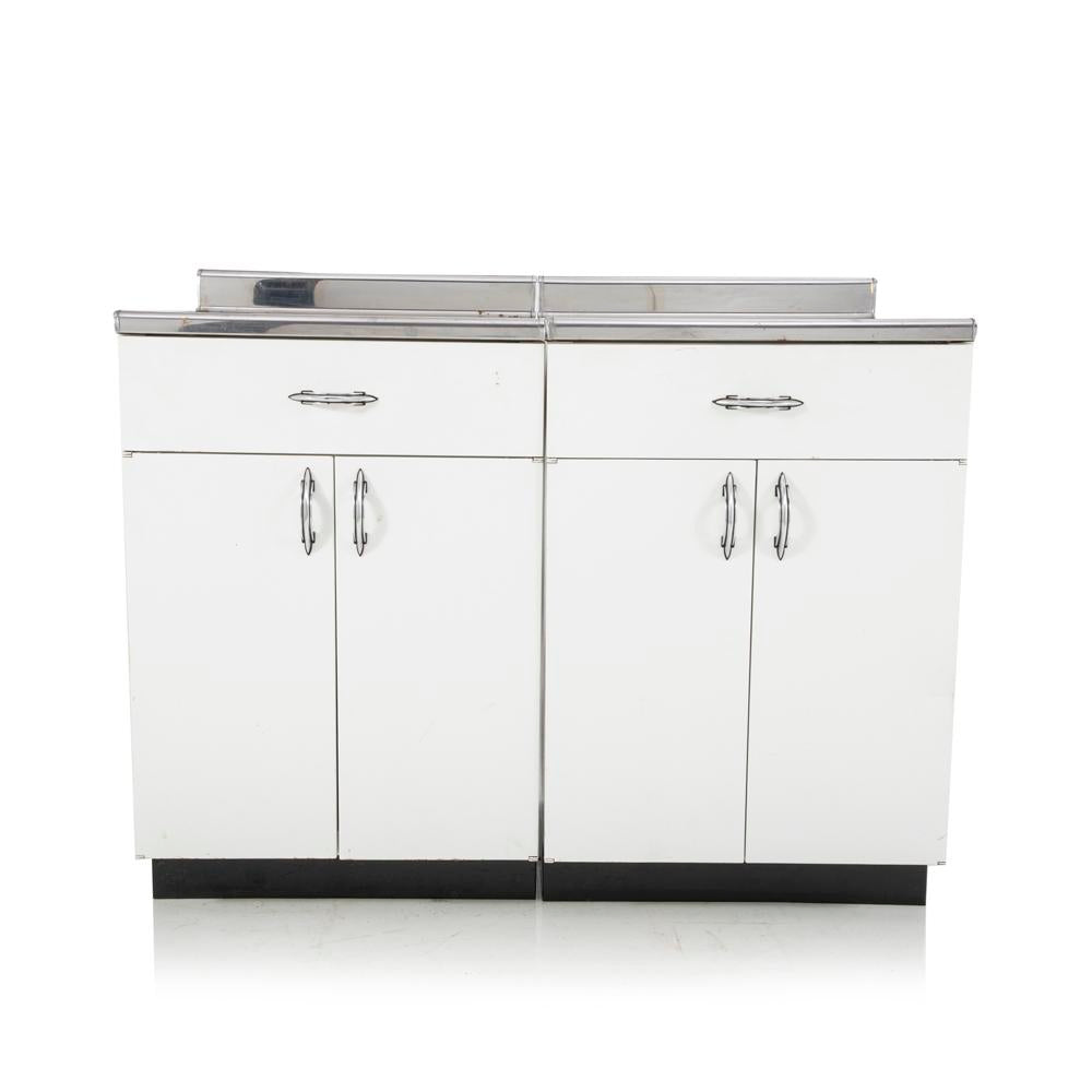 White Metal Cabinet with Silver Top