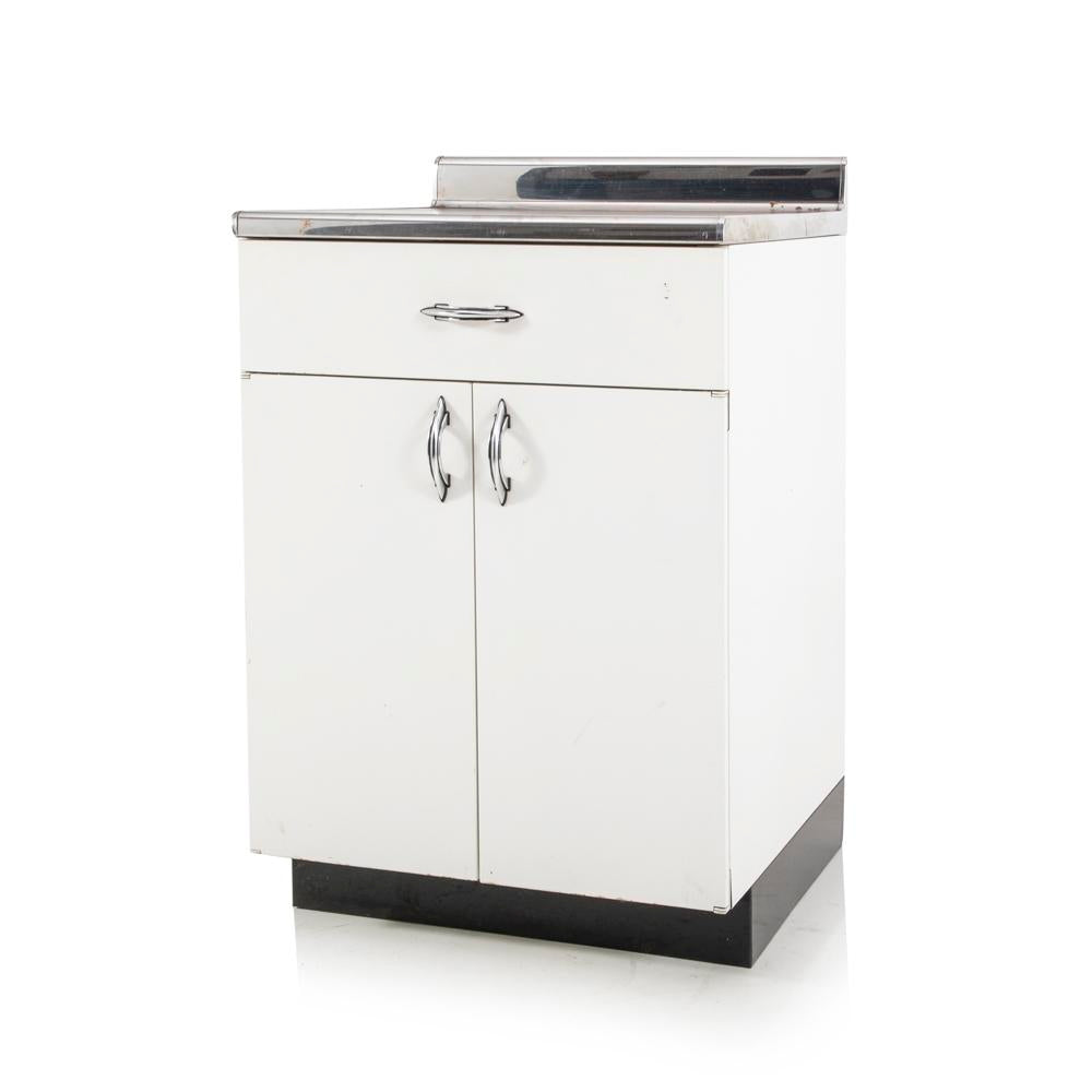 White Metal Cabinet with Silver Top