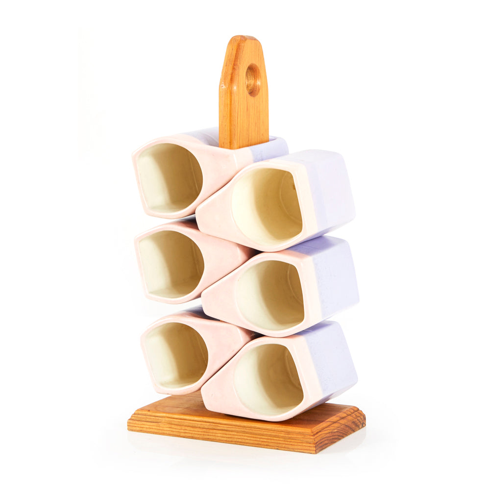 Purple + Pink Ceramic Mug with Wood Stand