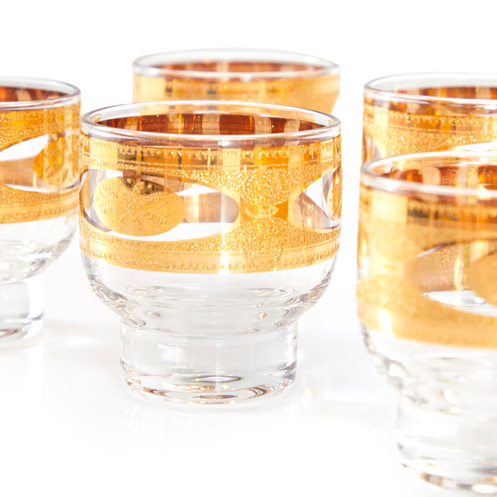 Gilded Glassware Set -Shaker and 6 Rocks Glasses