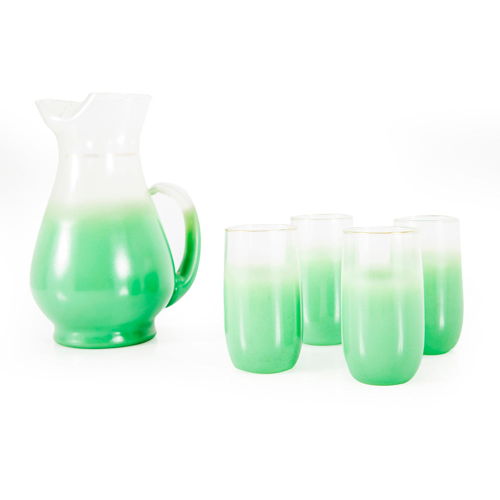 Lime Green Ombre Glass - Set of 4 Cups and Pitcher