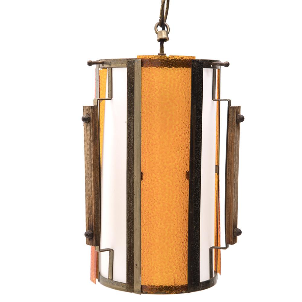 Walnut Brass Floor Lamp with Hanging Cylinder Lanterns