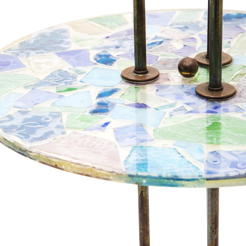 Triple Orb Brass Lamp with Resin Mosaic Table
