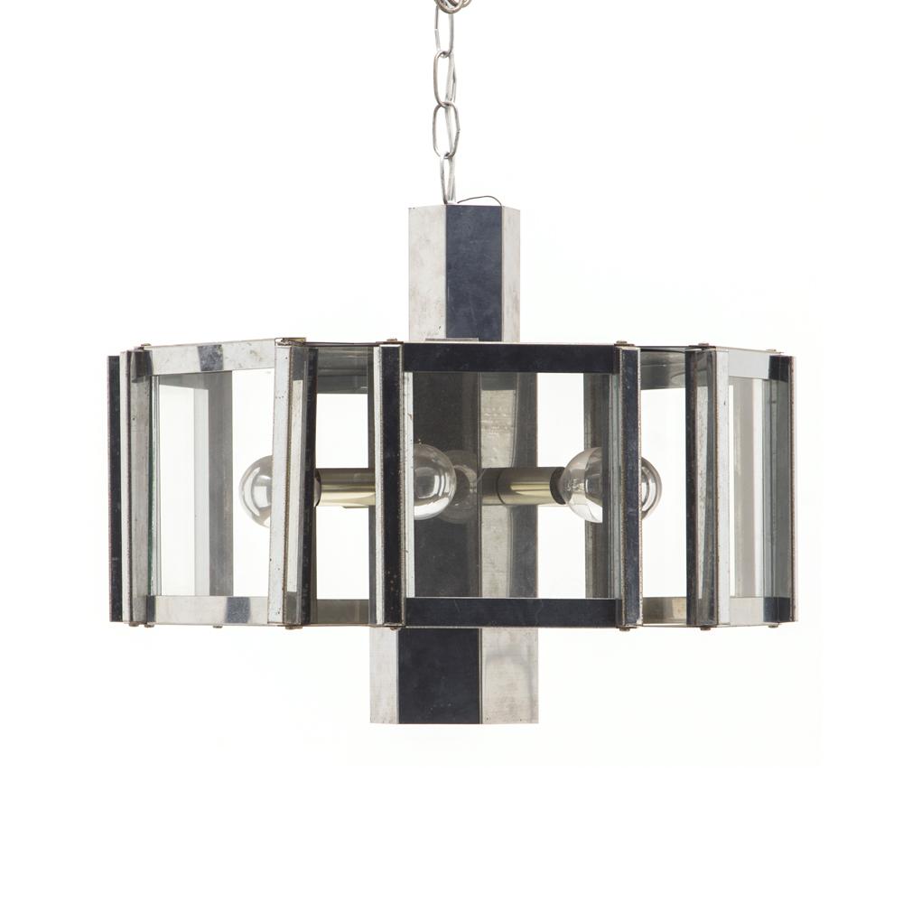 Chrome + Glass 1970's Chandelier Pendant