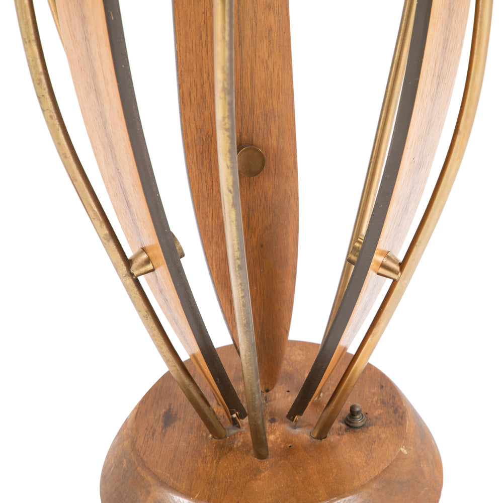Huge Wood + Green 3 Shade Vintage Table Lamp