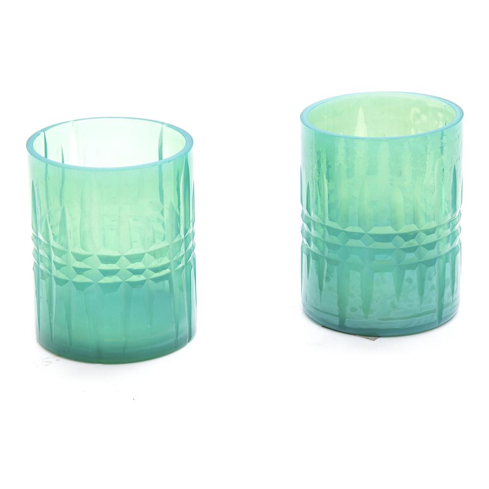 Green Aqua Glass Tea Lights (A+D)