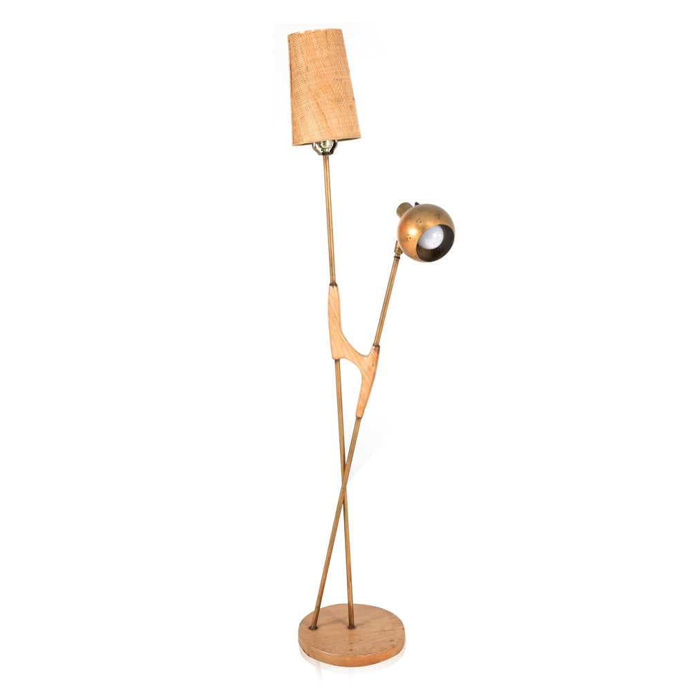 Wood and Brass Floor Lamp