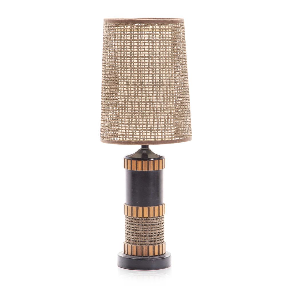 Black & Wood Wicker Table Lamp
