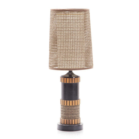 Black & Wood Wicker Table Lamp