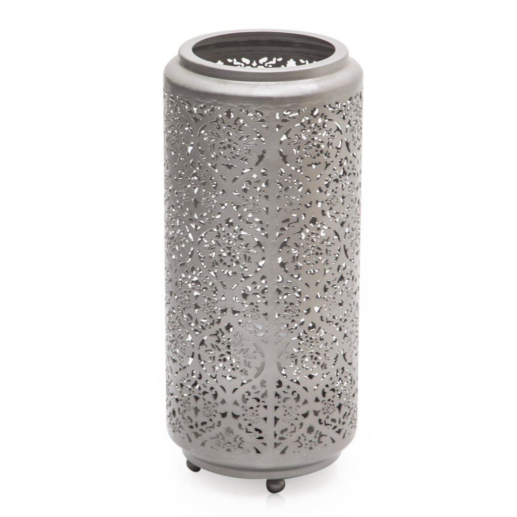 Silver Stamped Metal Hurricane Lantern