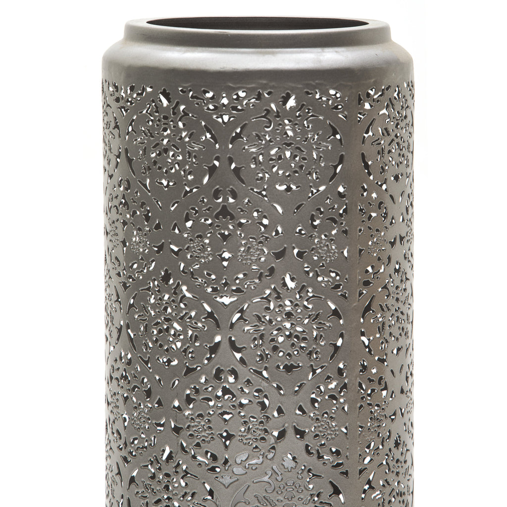 Silver Stamped Metal Hurricane Lantern