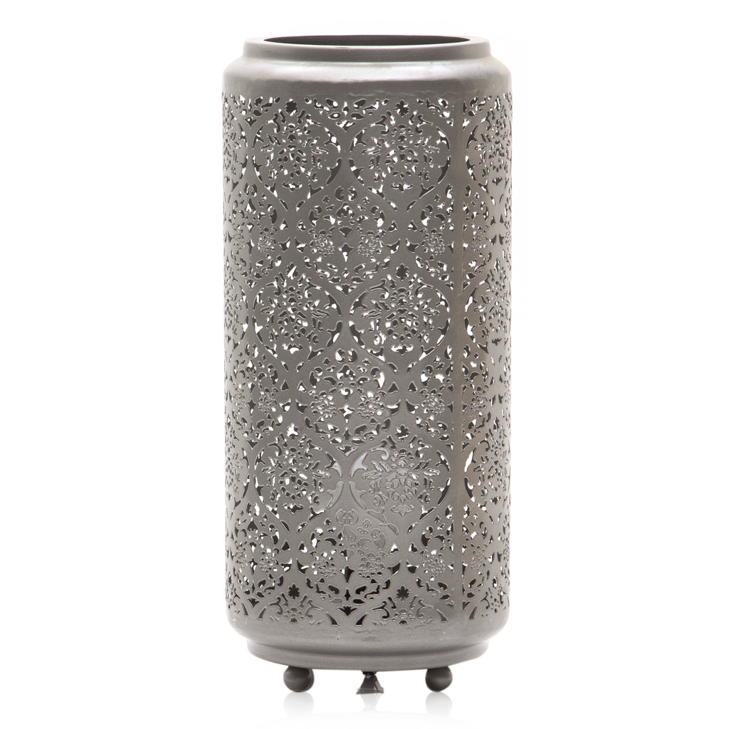 Silver Stamped Metal Hurricane Lantern