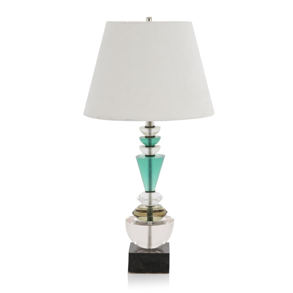 Turquoise and Clear Glass Stacked Table Lamp