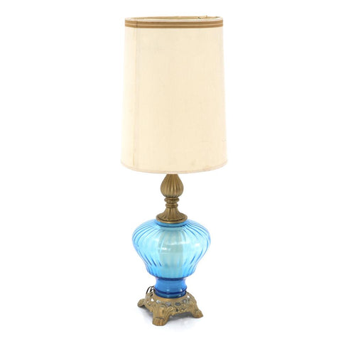 Blue Glass Base Vintage Table Lamp