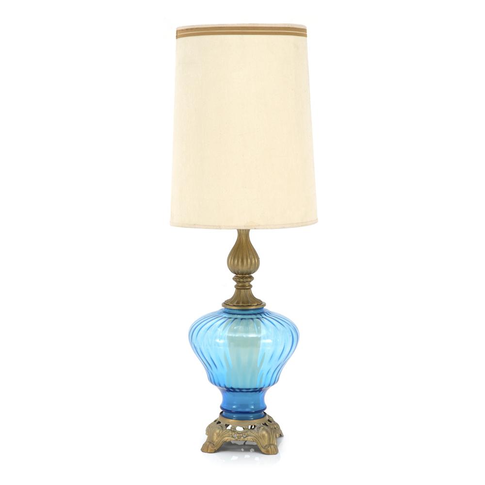 Blue Glass Base Vintage Table Lamp