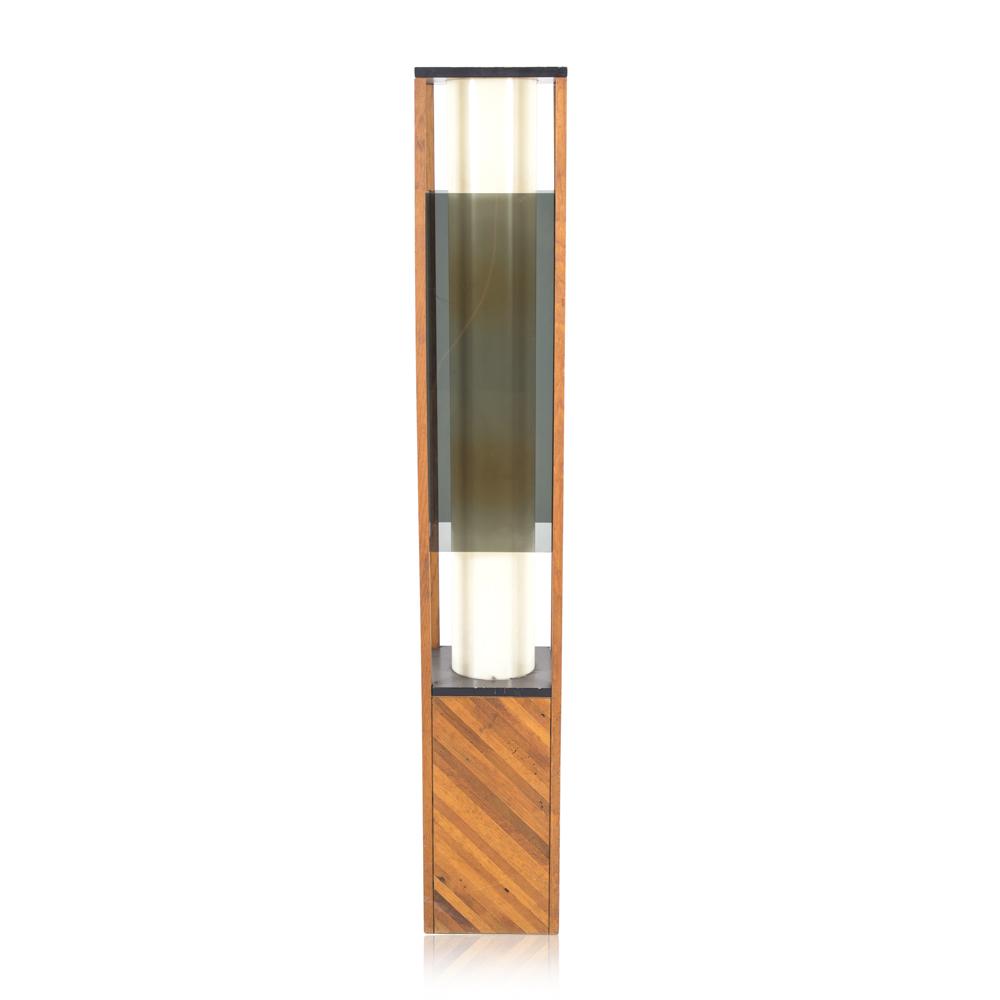 Rectangle Smoke Plexi Floor Lamp With Wood Base