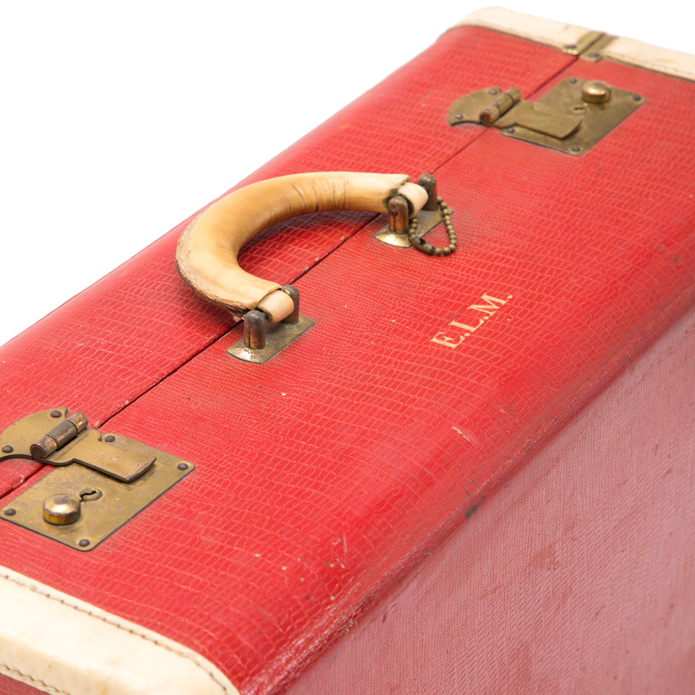 Red-Orange Hardshell Suitcase w. Cream Trim