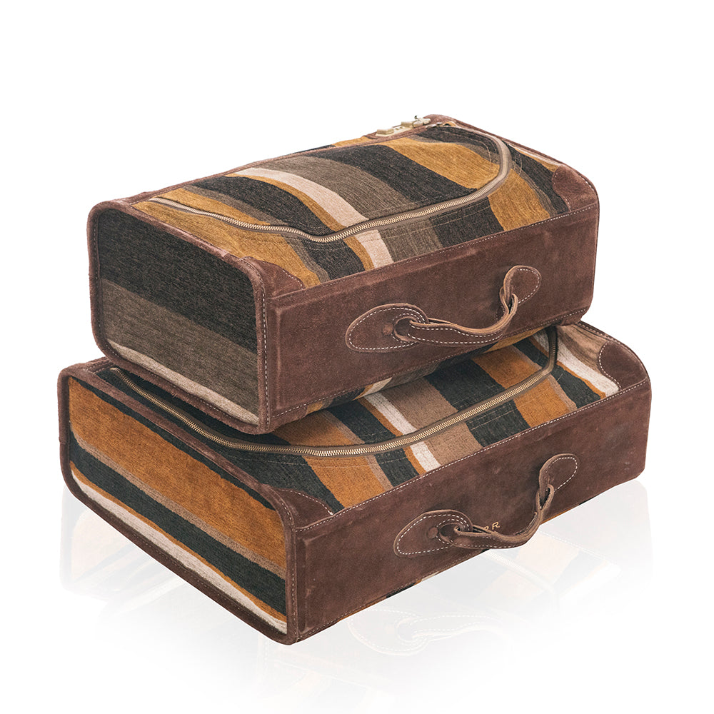 Leather Suede Striped Luggage Set