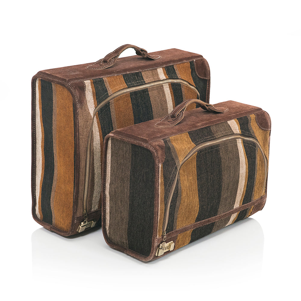 Leather Suede Striped Luggage Set