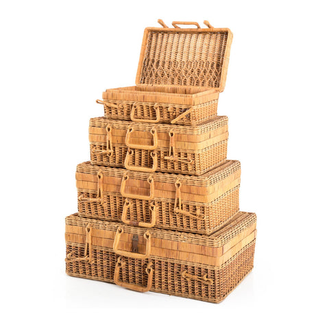 Tan 4 Piece Wicker Luggage Set