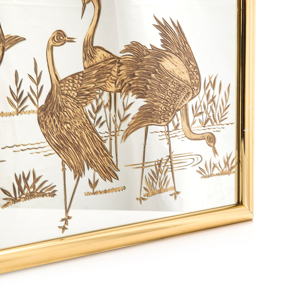 Gold Etched Herons Mirror