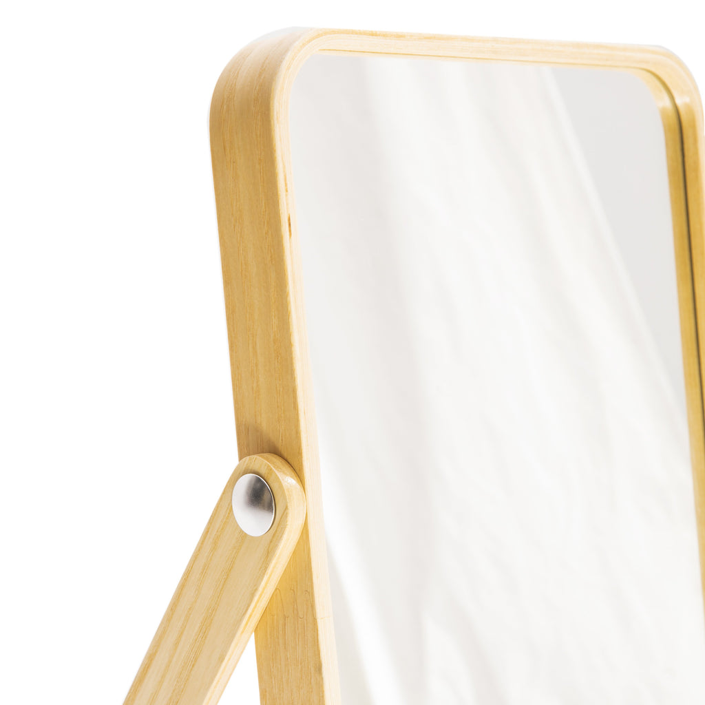 Wood Light Rectangle Tabletop Mirror