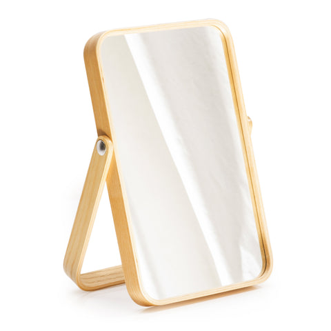 Wood Light Rectangle Tabletop Mirror