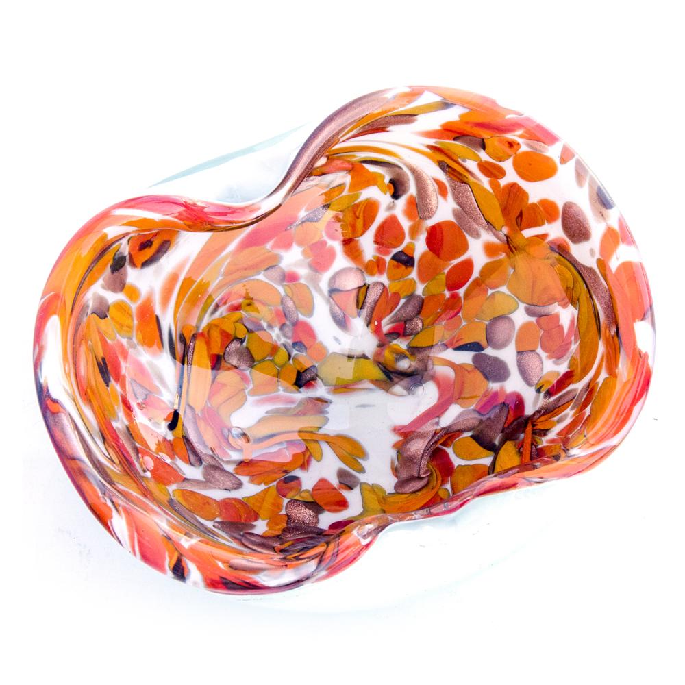 Red and Orange Speckled Glass Ashtray