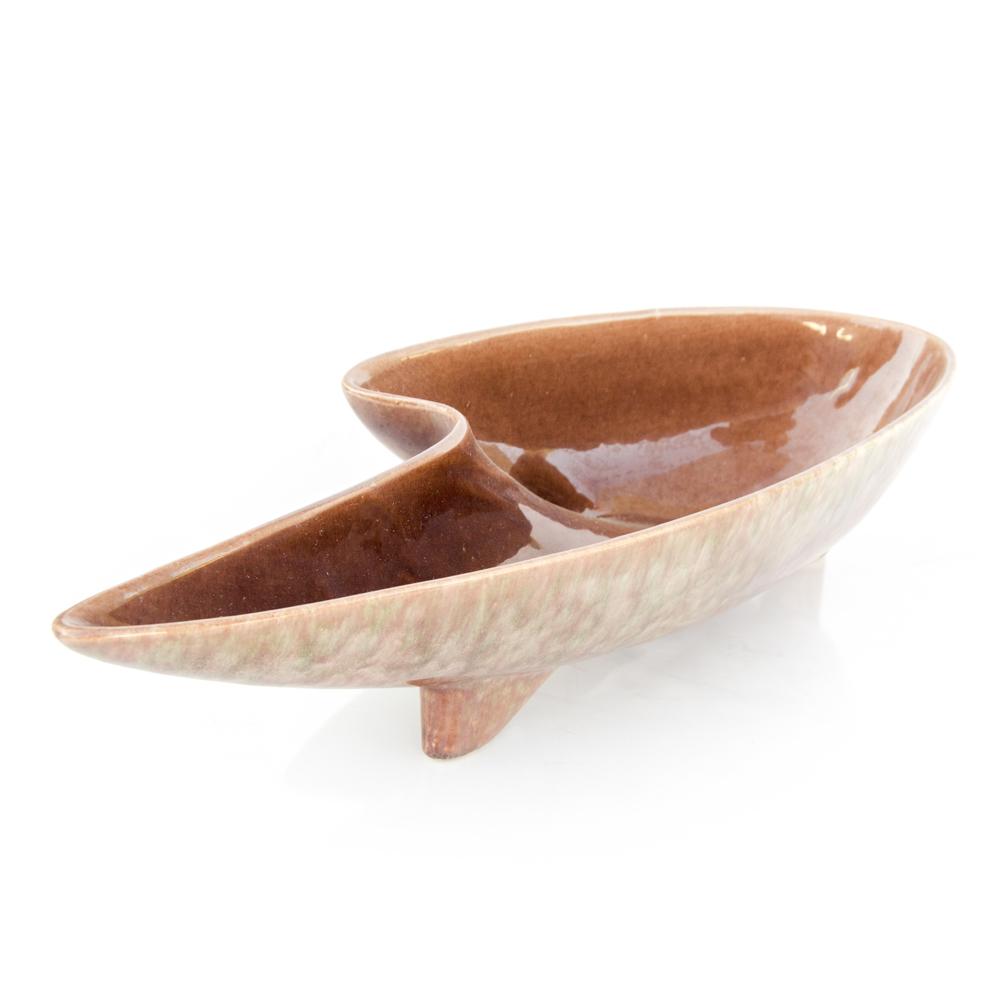 Brown Ceramic Kidney Shaped Ashtray