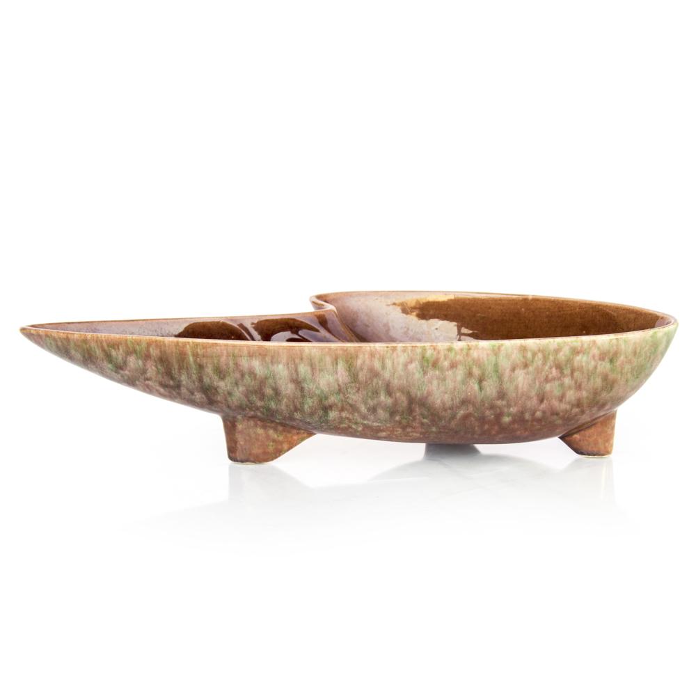Brown Ceramic Kidney Shaped Ashtray
