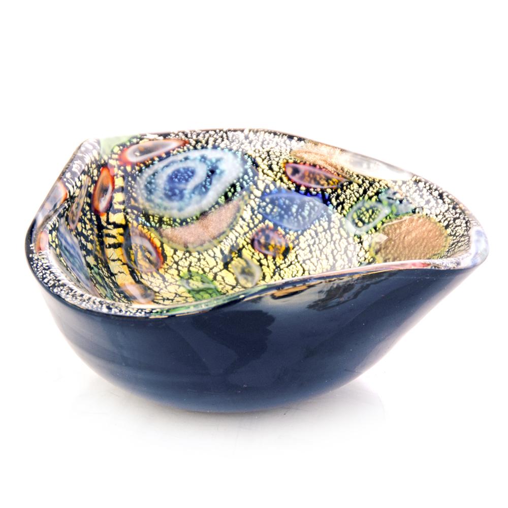 Multicolored Glass Triangular Ashtray