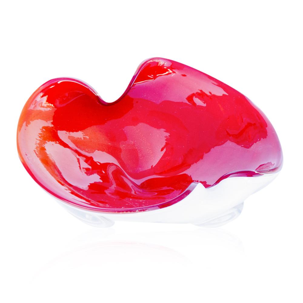 Winged Red Glass Ashtray