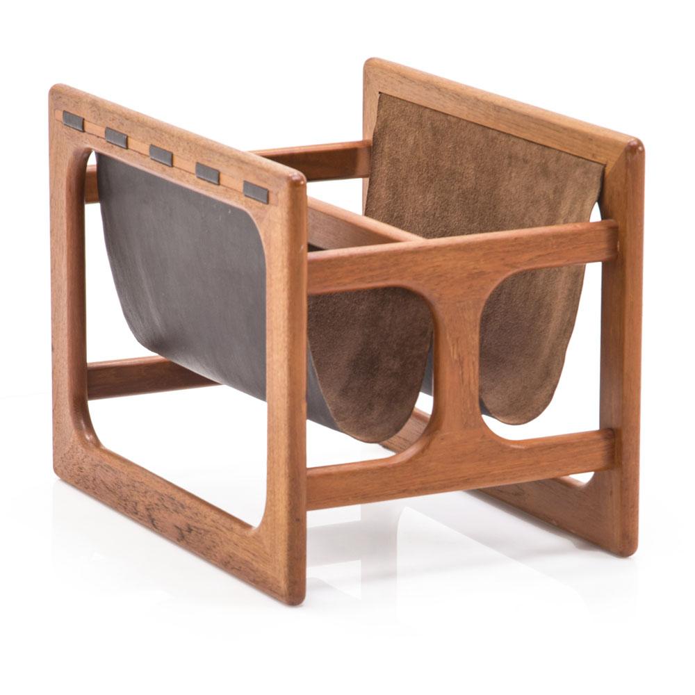 Wood & Leather Double Sling Magazine Rack