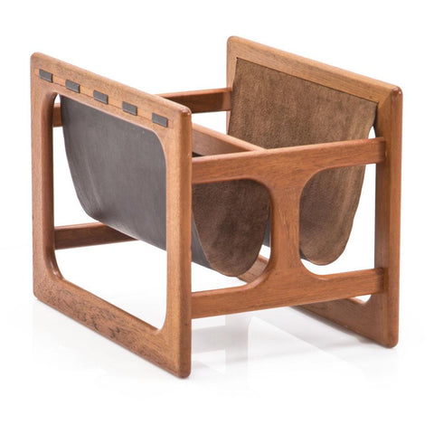 Wood & Leather Double Sling Magazine Rack