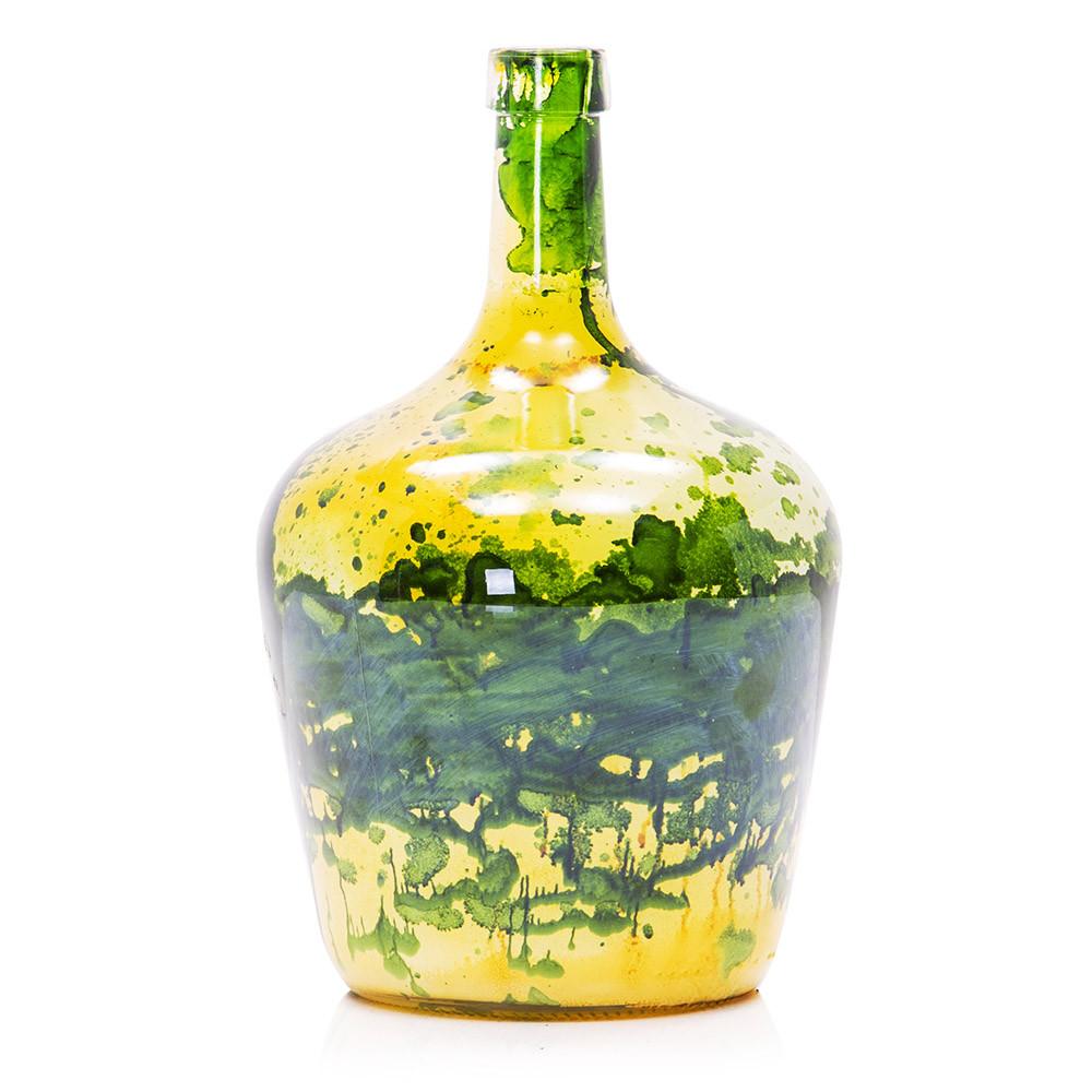 Yellow Green Glass Bottleneck Vase (A+D)