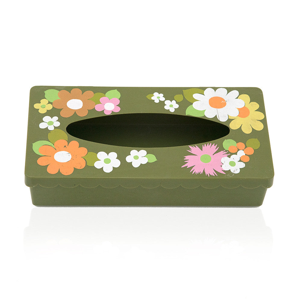 Green Floral Tissue Holder