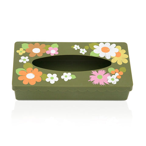 Green Floral Tissue Holder
