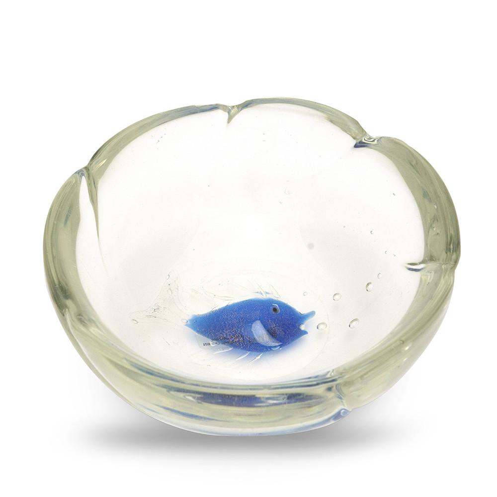 Glass Ashtray with Blue Fish Mark