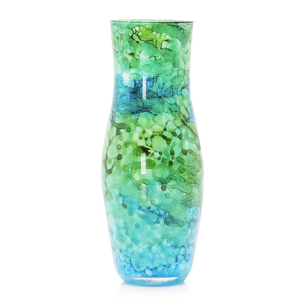 Green Aqua Glass Marbled Vase (A+D)