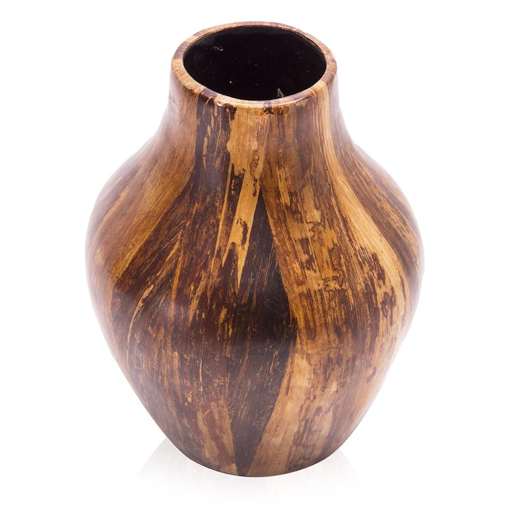 Wood Dark Fluted Bulbous  Vase (A+D)