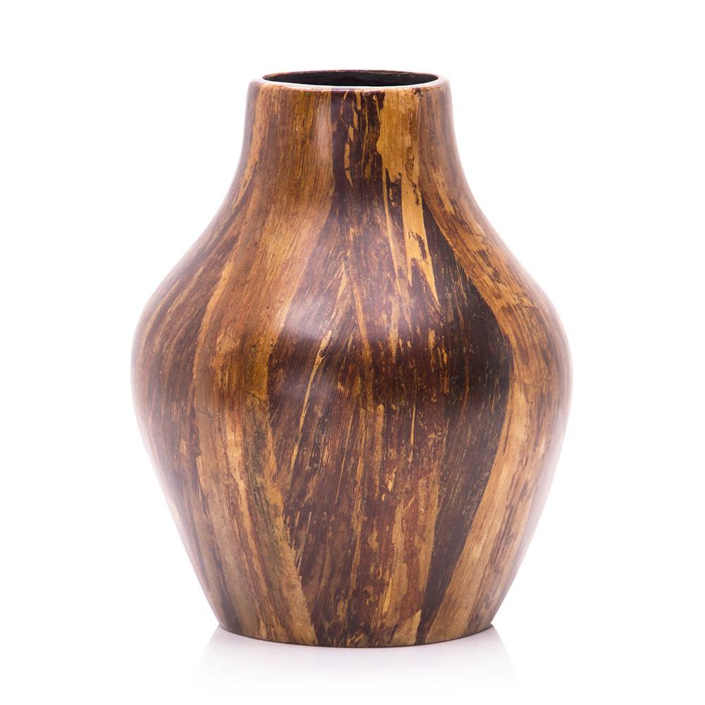 Wood Dark Fluted Bulbous  Vase (A+D)