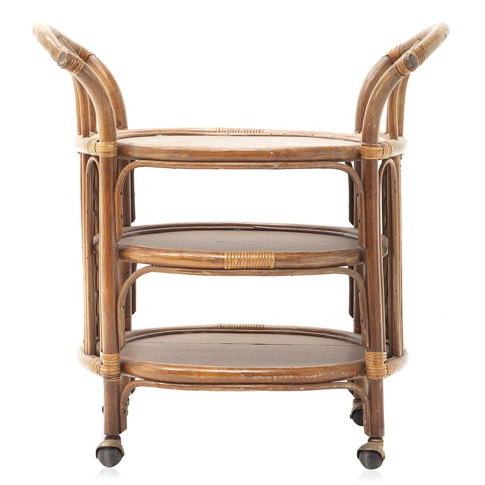 Rattan 3-Tier Rolling Bar Cart