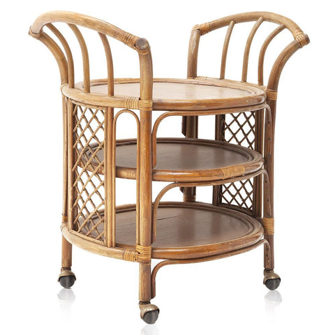 Rattan 3-Tier Rolling Bar Cart