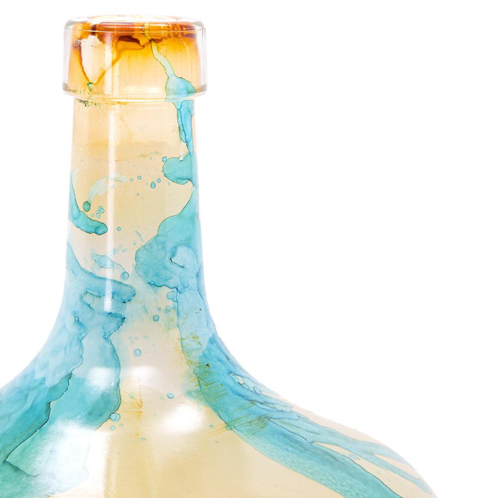 Blue Aqua Yellow Glass Bottleneck Vase (A+D)